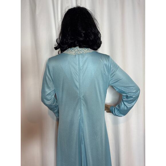 Vintage 60's OOAK unbranded laced V neck blue long sleeved maxi dress small - Picture 15 of 16